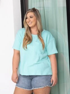 AndreeRaised Rib Pocket Tee | S - 3X -Discount Divas Shop e4651d2184eed72813443f4168e58e4e