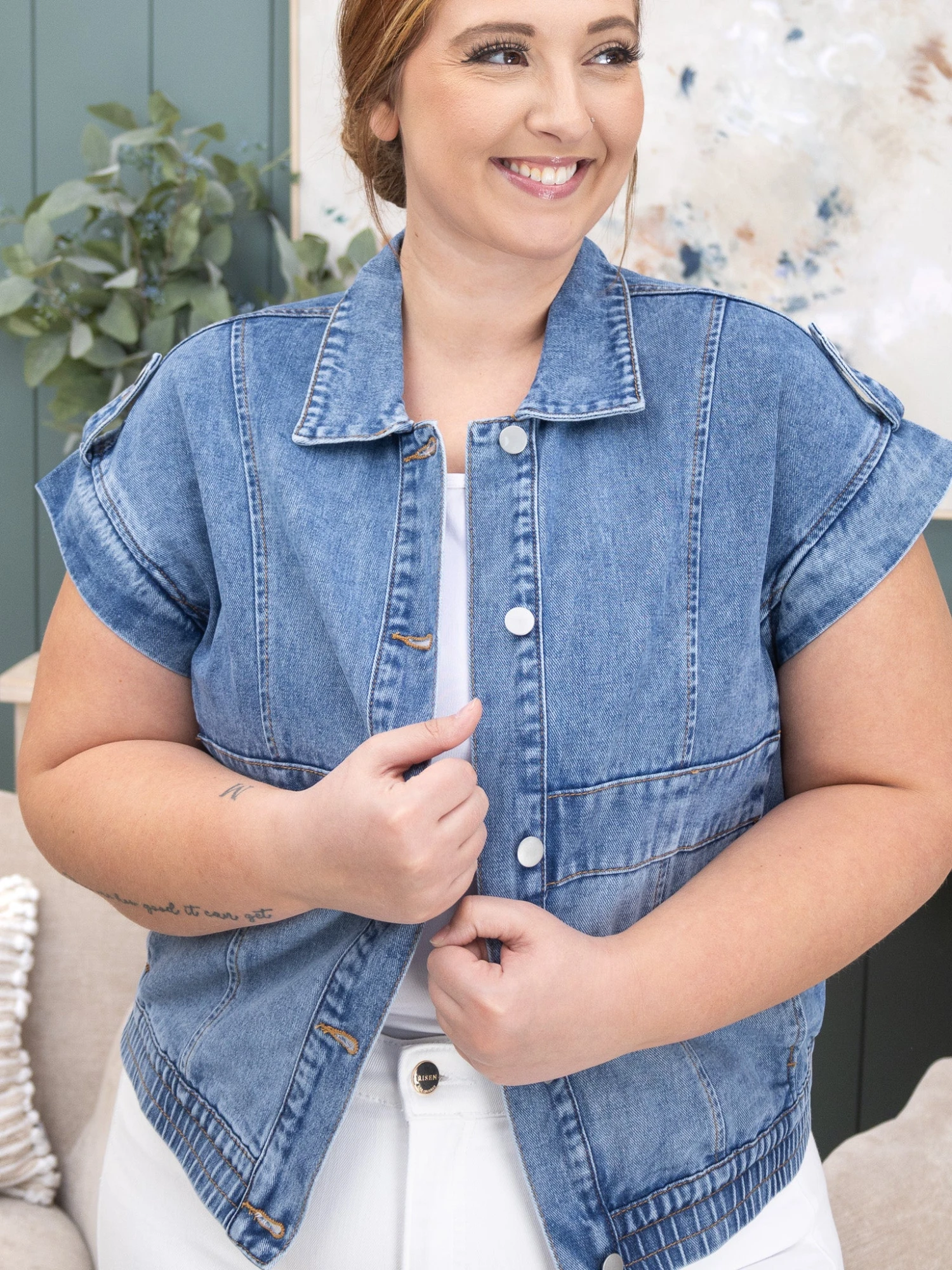 Acid Wash Elastic Hem Button Up Denim Vest | S-XL 3 Acid Wash Elastic Hem Button Up Denim Vest | S-XL - Image 3