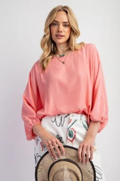 Dolman Sleeve Washed Satin Loose Fit Top | S - L Easel