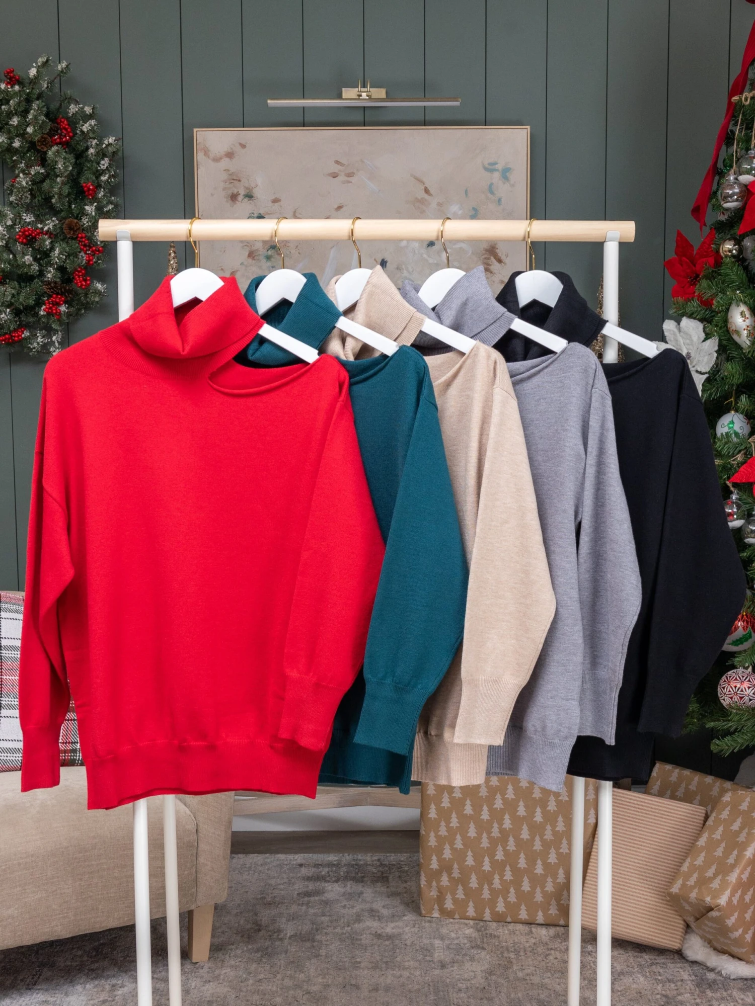 Solid Color Cut Out Shoulder Turtle Neck Sweater | S-3X 2 Solid Color Cut Out Shoulder Turtle Neck Sweater | S-3X - Image 2