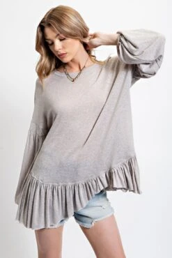 Long Sleeve Rayon Ruffle Bottom Knit Tunic | S - L Easel