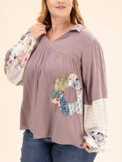 Gauze Patch Detailing Washed Cotton Gauze Tunic | S-L -Discount Divas Shop e66f760d617886ebff911113a18f662f