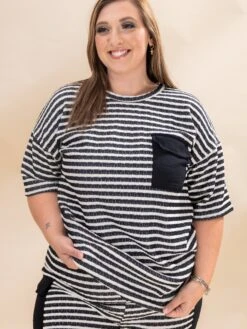 Short Sleeve Jacquard Stripe Top With Pocket | S-3XL Pair W/ Sku61963 -Discount Divas Shop e6b5e47e2f0a306f14679e7a5a2c7799