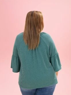 Raised Rib 3/4 Ruffle Sleeve Top By DD Design | S-3XL -Discount Divas Shop e6c1239aeb6492009c48f8861b73d7da
