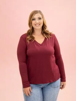 Long Sleeve Essential V Neck Tee By DD Design | S-3XL -Discount Divas Shop e731a87fc390eab783a489c9aeb3f1db