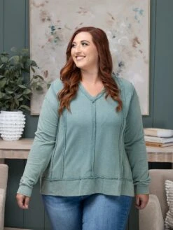 Long Sleeve V-Neck Mineral Washed Top | S-L Easel -Discount Divas Shop e7377173f6baf2b884f73801cea20951