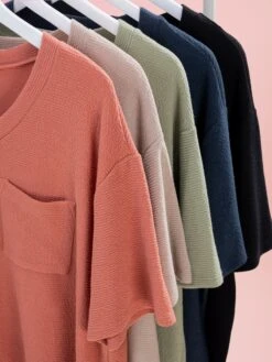 Comfy Knit V Neck Short Sleeve Top W/ Pocket By DD Design | S-3XL -Discount Divas Shop e748325cde40d4ae8598640ea352980c