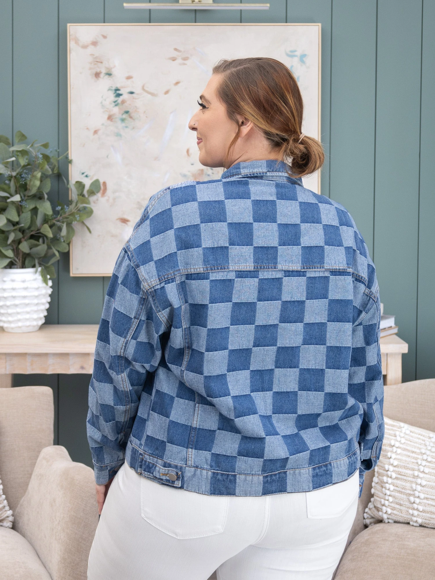 Checkered Patchwork Button Up Denim Jacket | S-2XL 6 Checkered Patchwork Button Up Denim Jacket | S-2XL - Image 6