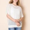 Half Sleeve Boat Neck Oversized Knit Top | S-3XL White Birch