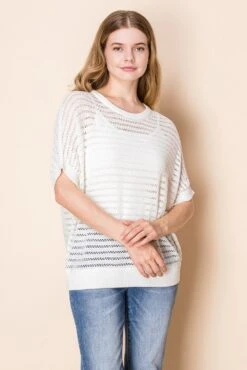 Half Sleeve Boat Neck Oversized Knit Top | S-3XL White Birch