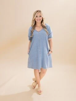 Denim Raglan Short Sleeve Dress| S-L Americana
