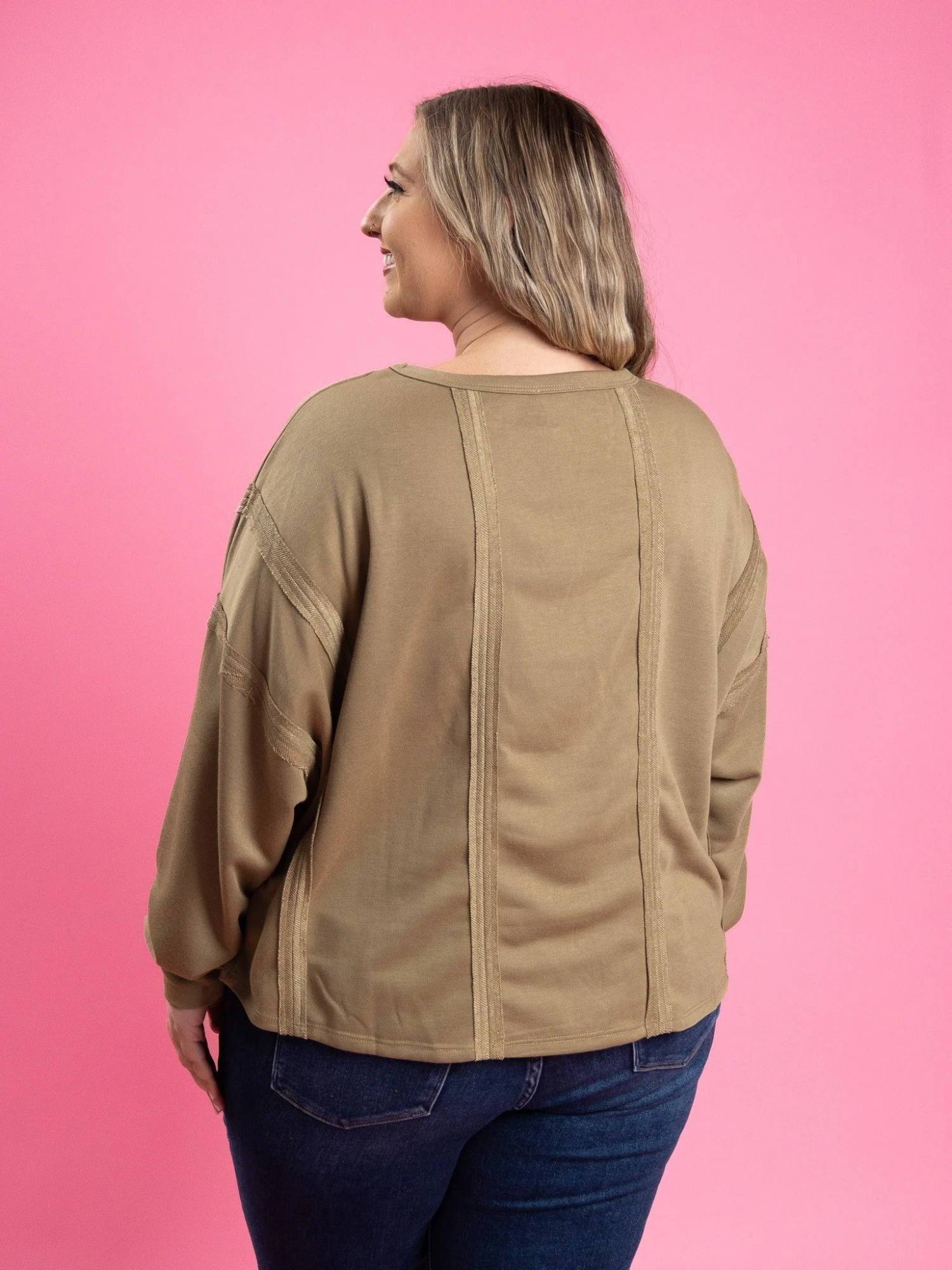 French Terry Long Sleeve Tunic Top W/ Raw Edges | S/M - 2X/3X 7 French Terry Long Sleeve Tunic Top W/ Raw Edges | S/M - 2X/3X - Image 7