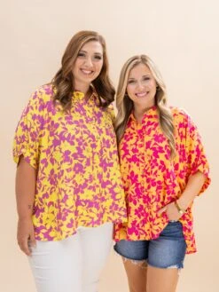 Peach Blossom Print Oversized Button Down Shirt | S-L