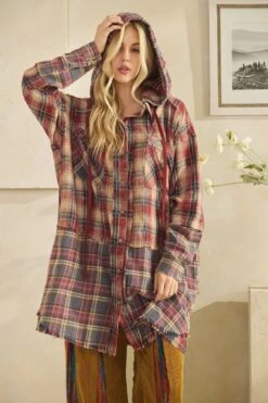 Washed Plaid Button Down Hoodie Shirt | S - XL Oli & Hali