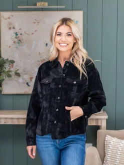 Washed Corduroy Collard Button Down Jacket W/ Front Breast Pockets | S/M-2XL/3XL