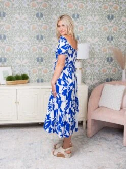 Leaf Pattern Square Neckline Baby Doll Short Sleeves Midi Dress | S-3X -Discount Divas Shop ebe803b2fc09cb303af5c51fc3b6bfd3 1