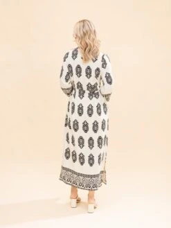 Waist Tie Damask Border Print Midi Dress | S-L -Discount Divas Shop ebed7be54df3674710e09fbf866ce956