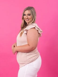 Raised Rib Ruffle Sleeve V Neck Top | S - XL -Discount Divas Shop ec5acb09bbfbd9f2ec56e54083798c91