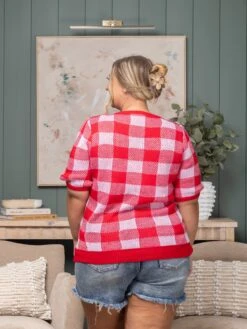 Round Neck Bubble Short Sleeve Gingham Knit Sweater | S - 3XL 5 Round Neck Bubble Short Sleeve Gingham Knit Sweater | S - 3XL -Discount Divas Shop ecd786cb4694a7128377d06288f1353e