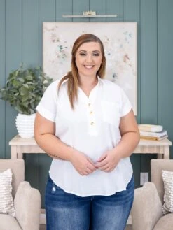 Collard Button Down Short Fold Sleeve Top | S-3X