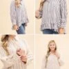 3/4 Sleeve Striped Linen Shirt | S-L
