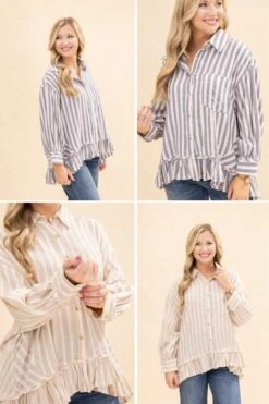 3/4 Sleeve Striped Linen Shirt | S-L