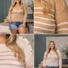 Snap Button Lightweight Striped Long Sleeve Top | S-L