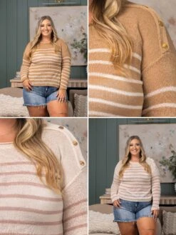 Snap Button Lightweight Striped Long Sleeve Top | S-L