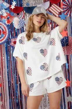 Sequin America Hearts T-Shirt | S - L Set W/ Sku52392