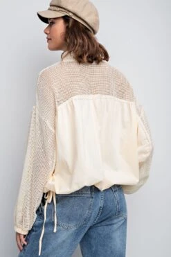 Long Sleeve Fishnet Cotton Jersey Mock Button Front Top | S-L Easel -Discount Divas Shop eebe8aff2b9cdc6318f82272ee93e5a2