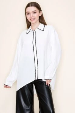 Long Sleeve Collar Neckline Top | S-3X White Birch
