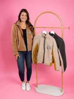 Animal Print Sherpa Colorblock Zip Up Jacket | S-L