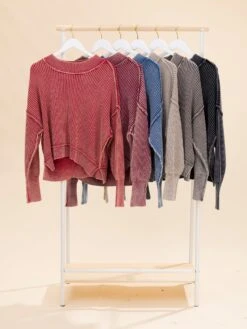 Zenana Washed Side Slit Oversized Cropped Sweater | S/M-L/XL