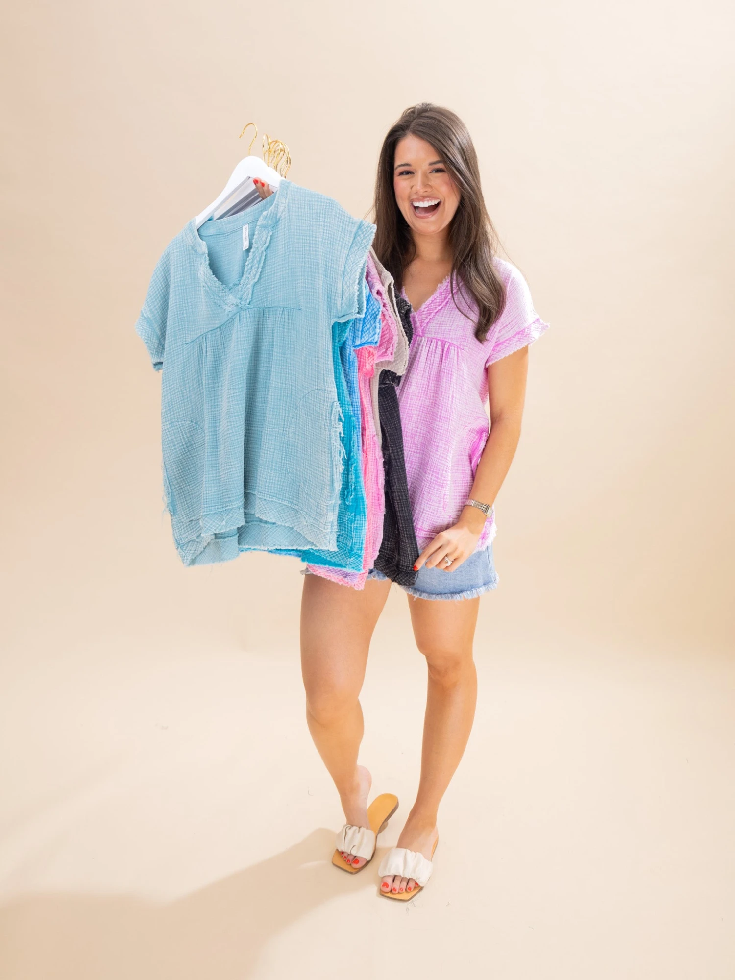 Zenana Washed Double Gauze Raw Edge Short Sleeve Top | S-3X 4 Zenana Washed Double Gauze Raw Edge Short Sleeve Top | S-3X - Image 4