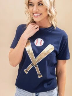Crossed Bats Sequin Baseball Graphic Tee | S - 2XL -Discount Divas Shop f31230e65c495f7ac3ef38f3c463411f
