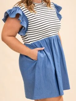 Denim Contrast Stripe Dress | S-L -Discount Divas Shop f39d456e71fdcb0903dd27662b72d3b9