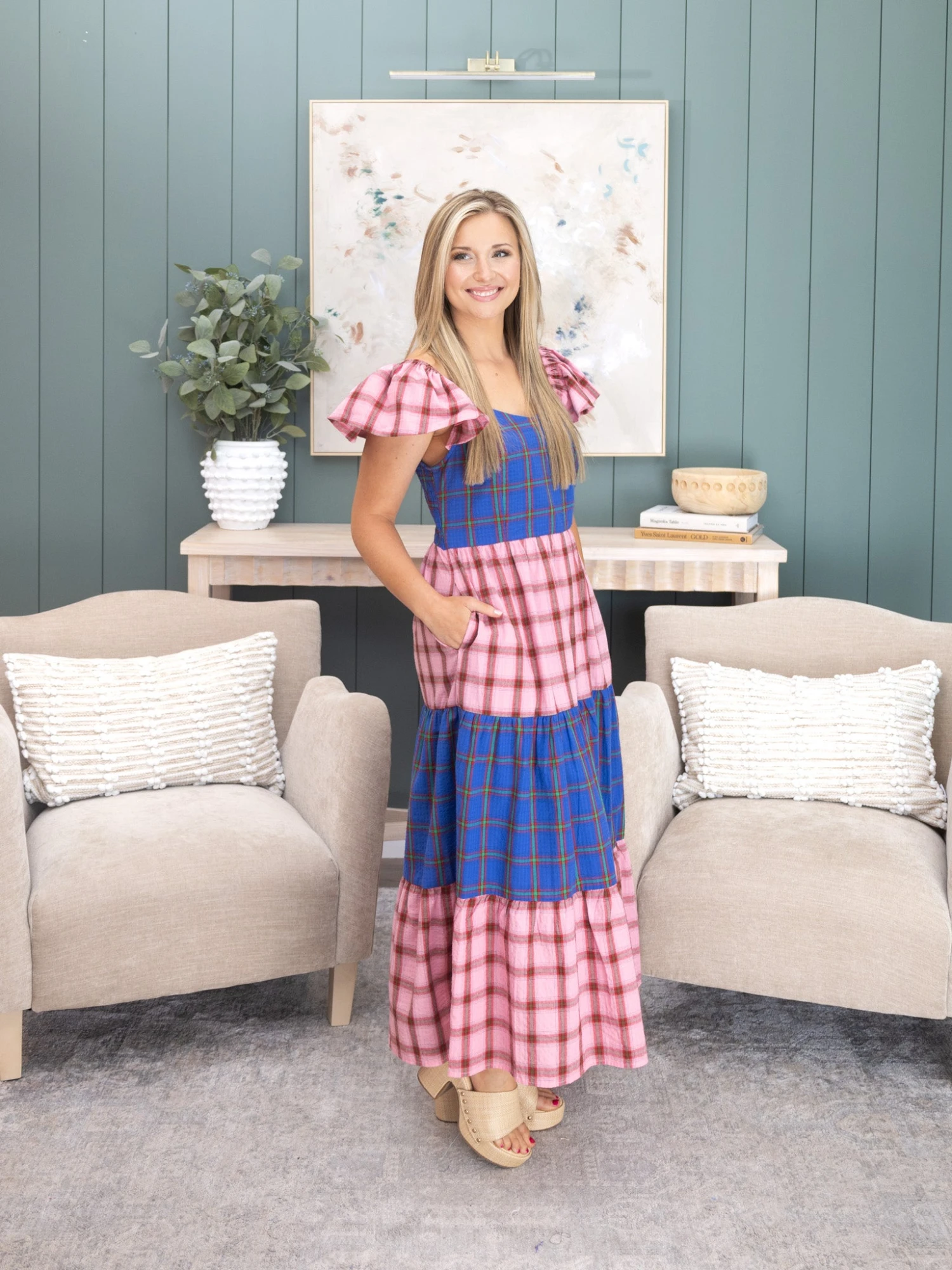 Color Block Plaid Tiered Midi Dress | S-3XL 2 Color Block Plaid Tiered Midi Dress | S-3XL - Image 2
