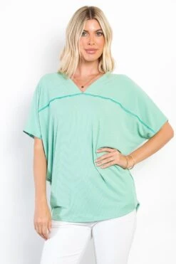 Ribbed V-Neck Dolman Sleeve Top | S - 3XL