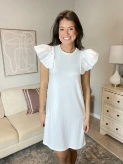 Round Neck Ruffle Shift Dress| S-3XL