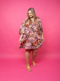 Floral Center Tie Front Mini Dress W/ 3/4 Puff Sleeves | S-3X -Discount Divas Shop f5bb3392160db53c1e2bf1676278c504 1
