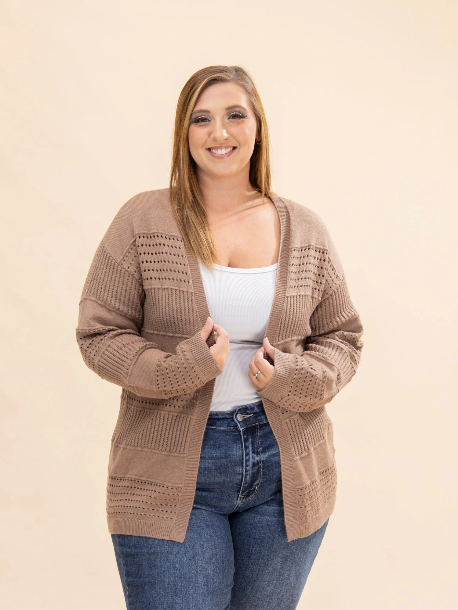 STACCATO Open Front Pointelle Sweater Cardigan | S-XL 3 STACCATO Open Front Pointelle Sweater Cardigan | S-XL - Image 3