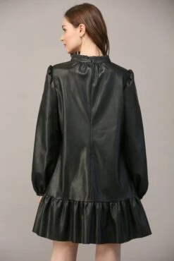 Faux Leather Split Neck Flounce Hem Dress | S - L Fate -Discount Divas Shop f5ec7d5fc62b49222c71918276f86184