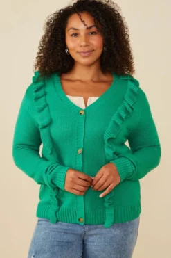 Ruffle Detail Buttoned Sweater Cardigan | S - 3XL Hayden -Discount Divas Shop f5eef09a2f3aa2ce57f7a53869fbd846