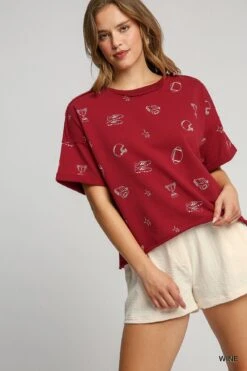 Round Neck French Terry Top With Football Graphics | S - 2XL Set W/ Sku54044 Umgee