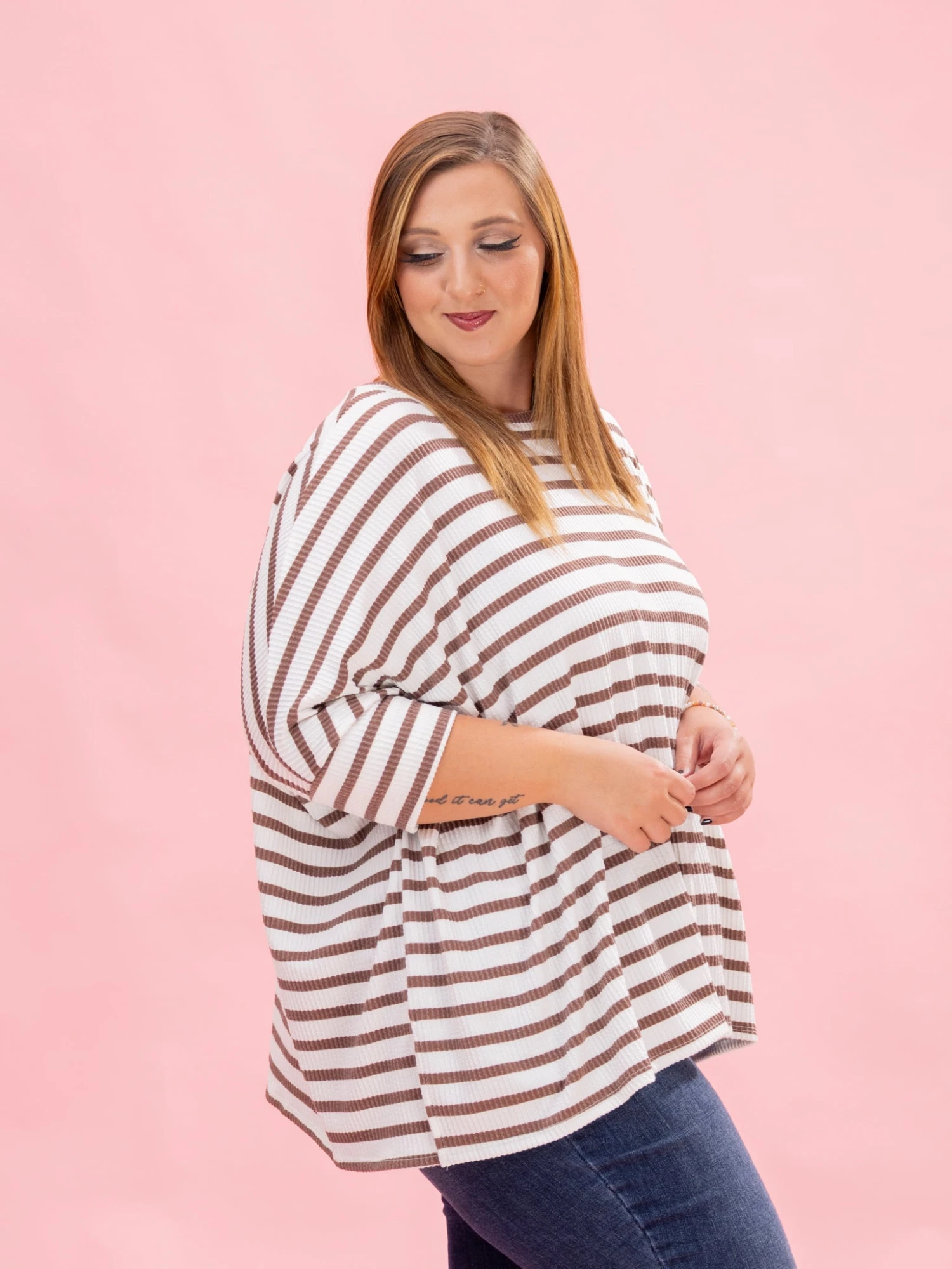 Fall Striped Raised Rib Easy Fit3/4 Sleeve Top By DD Design | Reg-Plus 11 Fall Striped Raised Rib Easy Fit3/4 Sleeve Top By DD Design | Reg-Plus - Image 11