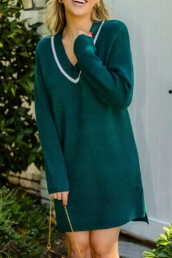 Long Sleeve V Neck Sweater Dress | S-L Rokoko