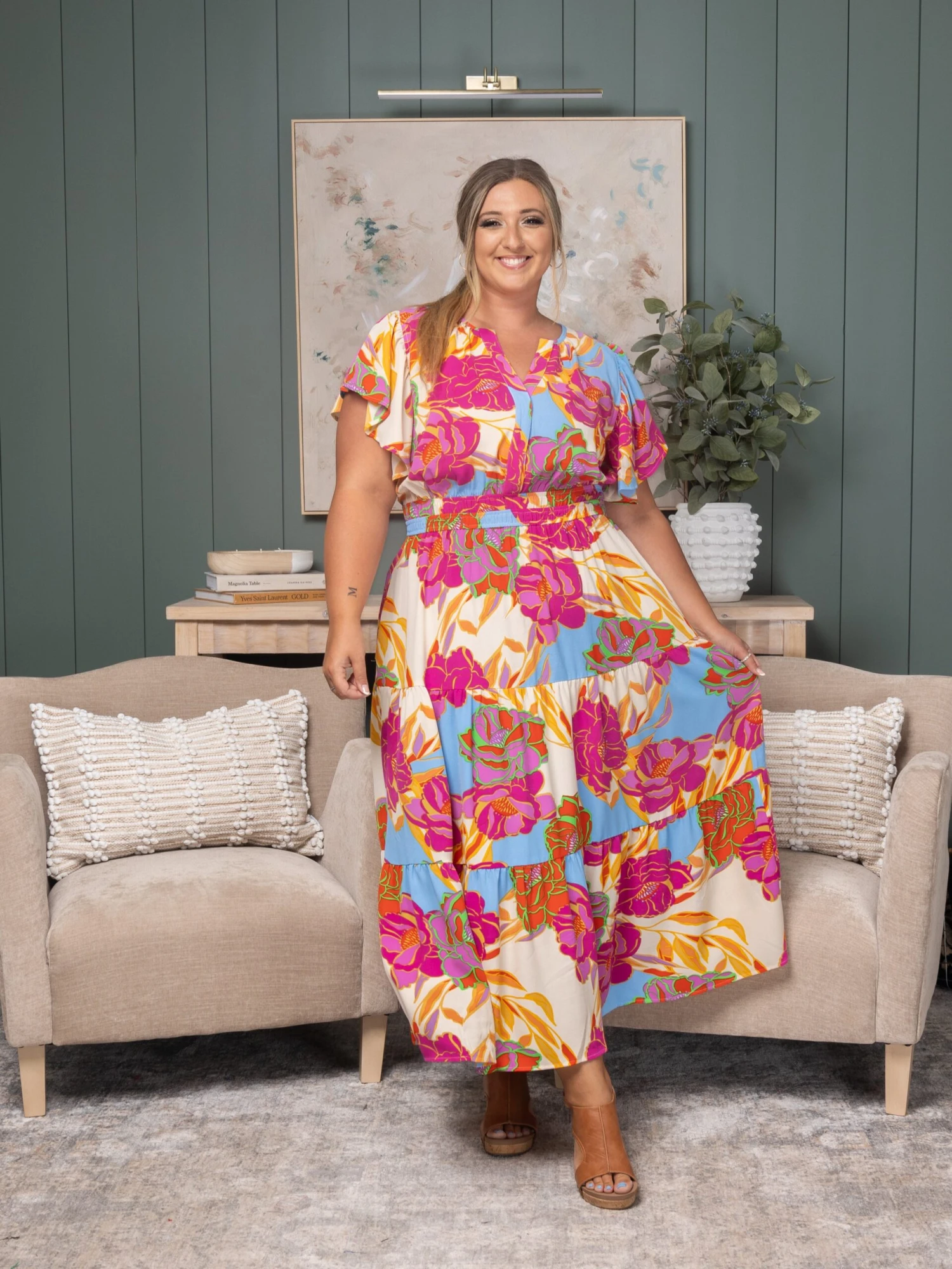 Floral Tiered V-Neck Ruffle Short Sleeves Midi Dress | S-3XL 1 Floral Tiered V-Neck Ruffle Short Sleeves Midi Dress | S-3XL