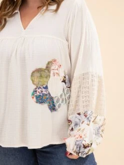 Gauze Patch Detailing Washed Cotton Gauze Tunic | S-L -Discount Divas Shop f6ee7dedad833bb0a4cccc672c7f98ce