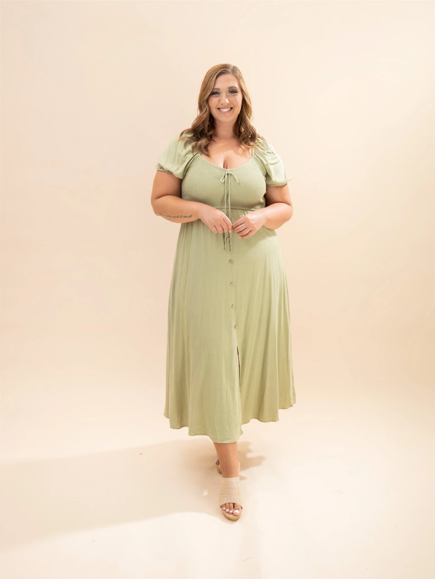 Smocked Front Tie Button Down Midi Sundress | S-3X 2 Smocked Front Tie Button Down Midi Sundress | S-3X - Image 2