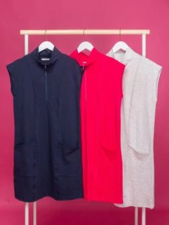 Cotton Terry Half Zip Dress | S-3XL